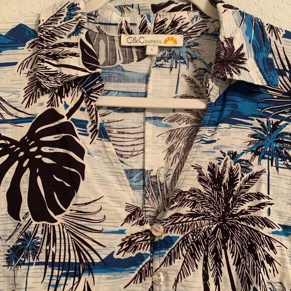 C&C Tropical Print 2pc Set Top Crop/ Joggers Cargo Style Linen Blend Size S - Picture 6 of 15